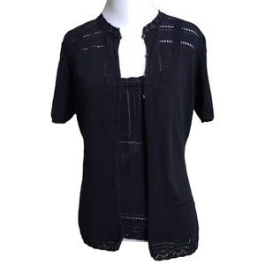 LA-Dior Black Sleeveless Shell and Crew Neck Cardigan Twin Set - Size 10